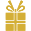 A yellow gift box with bow on green background.